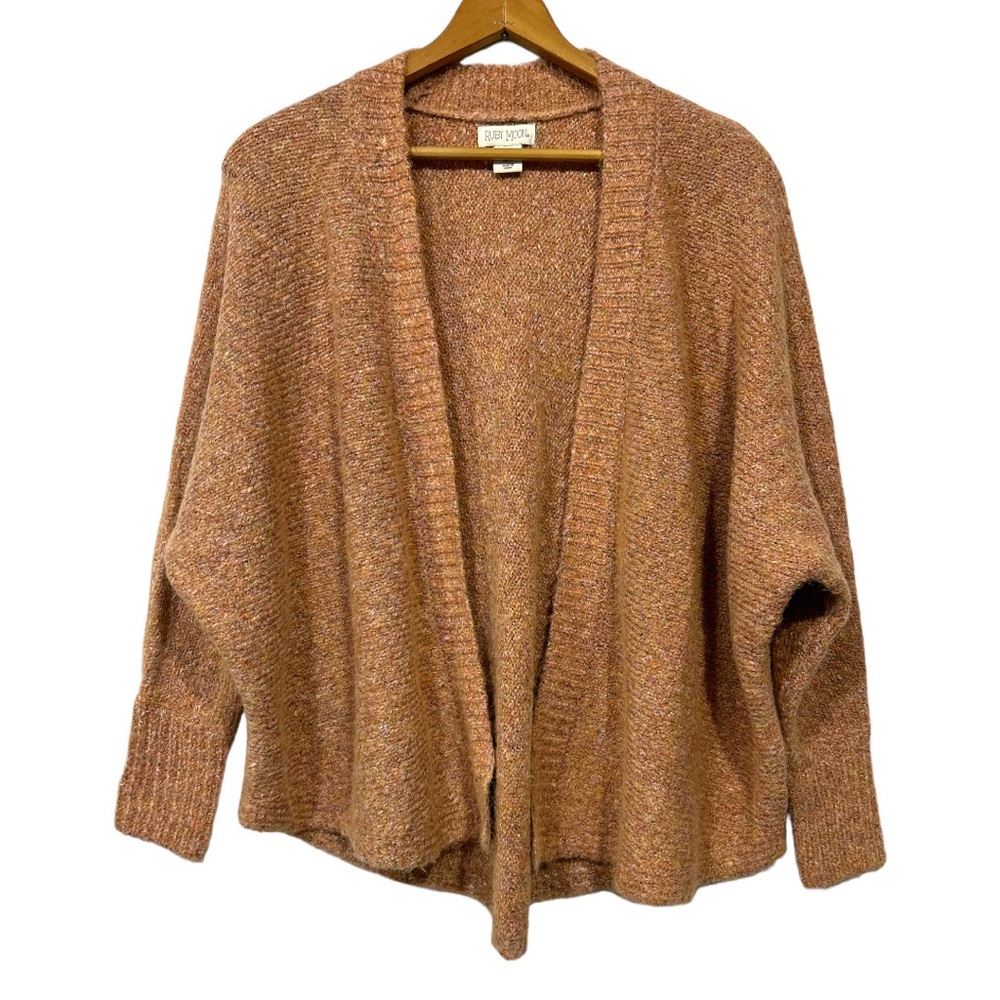 Open Front Cabincore Peach Marled Knit Draped Cardigan Relaxed Soft Oversized XS